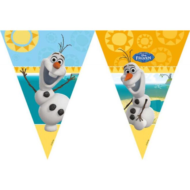 Vlaggenlijn met daarop Olaf uit Frozen die een zomers feestje viert (2 meter lang)