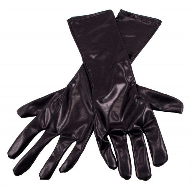 Lange metallic zwarte handschoenen