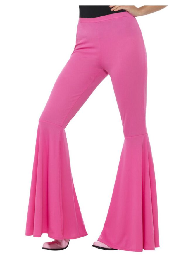 Disco flower power broek roze Flared trousers lady pink Wijde Pijpen broek