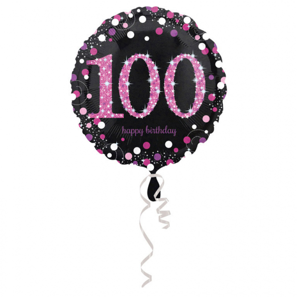 Roze sparkling folieballon (43cm) - 100 jaar
