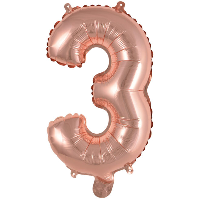 Mini folie ballon cijfer 3 (35cm) - rosé goud