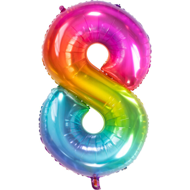 Grote folie ballon cijfer 8 (86cm) - Regenboog