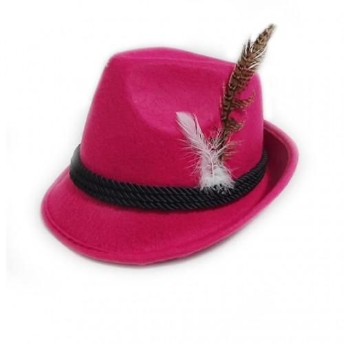 Tiroler hoed deluxe pink met veer