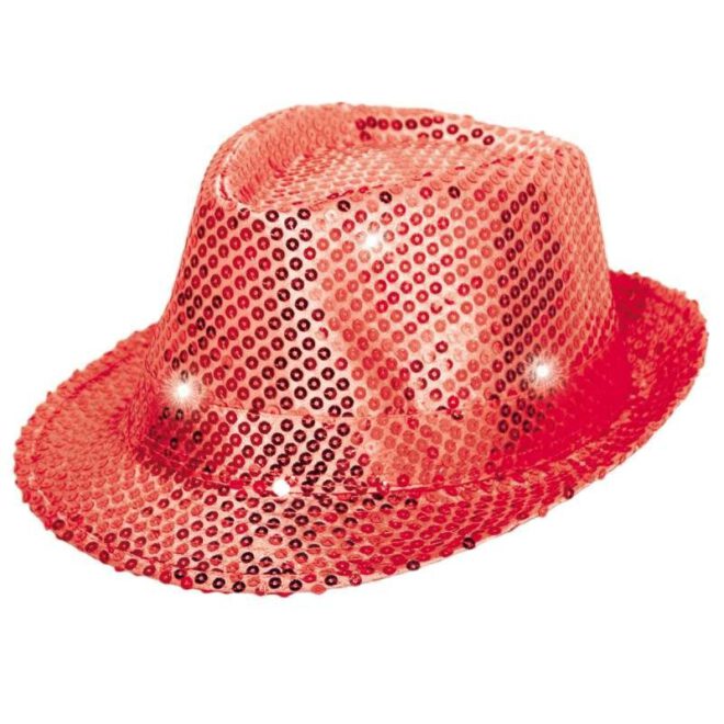 Metallic rode trilby hoed met LED-verlichting en pailletten