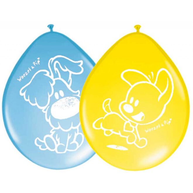 Woezel en Pip ballonnen in het geel en lichtblauw