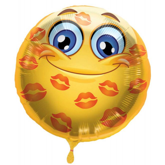 Heliumballon van een emoticon smiley die helemaal is ondergezoend (43 centimeter groot)