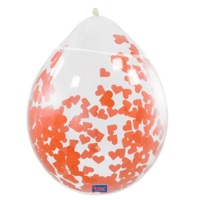 Ballonnen met confetti (4st.) - Rode hartjes