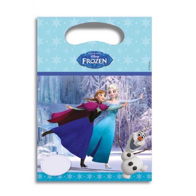 Frozen 'Ice Skating' giftbags met daarop Anna, Elsa, Olaf en ruimte om een naam op te schrijven!