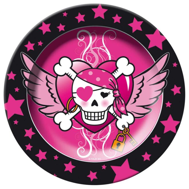 Roze Pirate Girl borden voor een piratenfeestje - 8 stuks