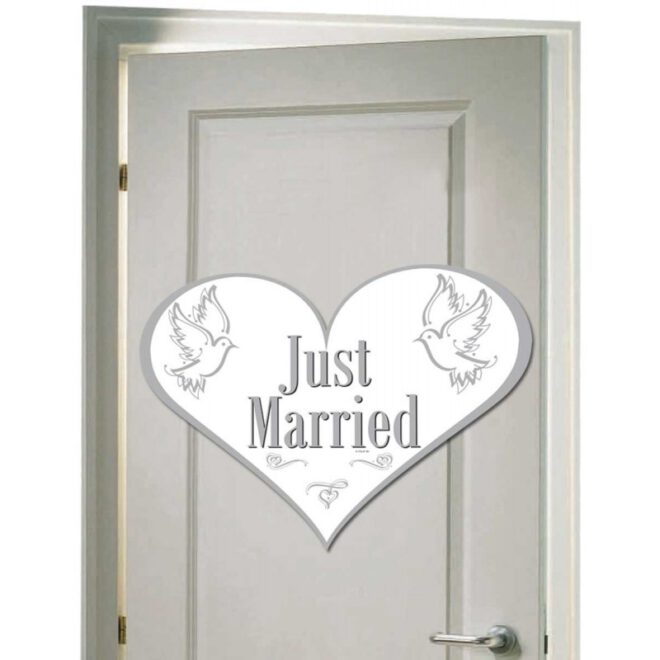 Hartvorming Just Married deurbord