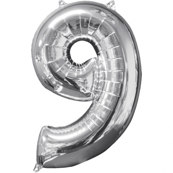 Kleine folie cijfer ballon 9 (66cm) - Zilver