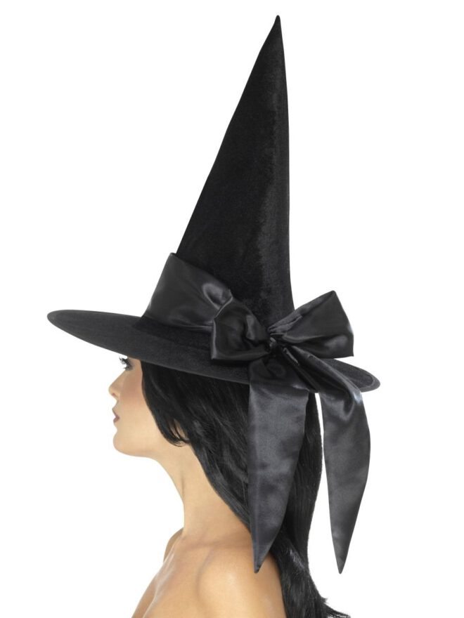 Heksenhoed met strik deluxe witch hat black
