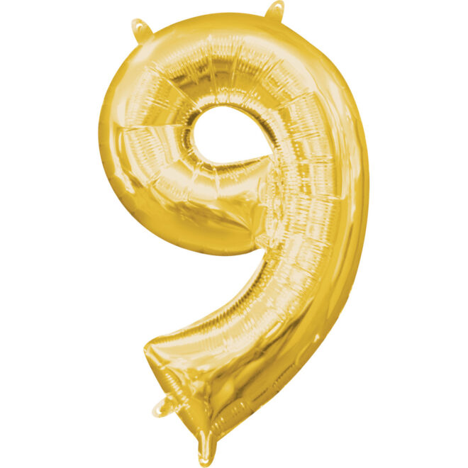 Mini folie ballon cijfer 9 (35cm) - goud