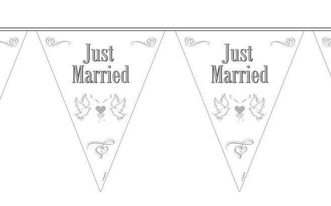 Witte Just Married vlaggenlijn (10m)