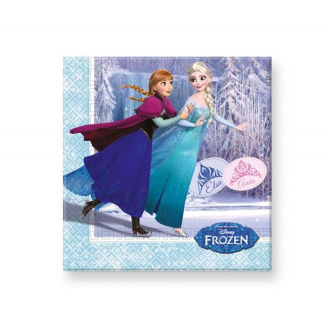 Frozen 'Ice Skating' servetten (33x33 cm) met daarop een schaatsende Anna en Elsa!