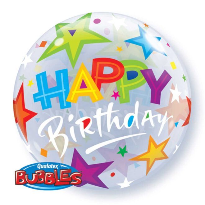 Vrolijke Happy Birthday bubbleballon (56cm)