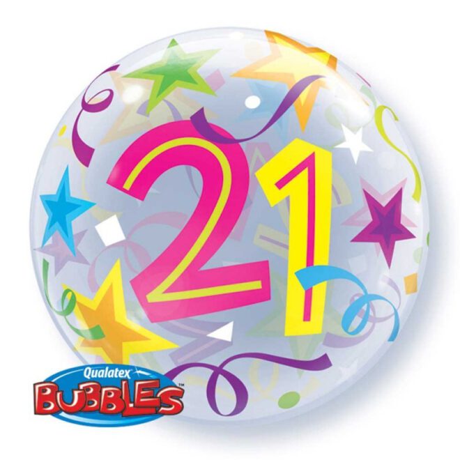 Vrolijke 21 jaar bubble heliumballon (56cm)