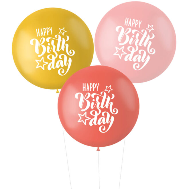 Retro XL ballonnen roze (80cm, 3 stuks) - Happy Birthday!