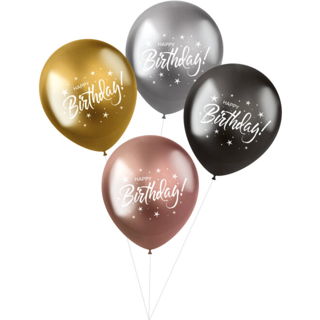 Electrum ballonnen (33cm, 4 stuks) - Happy Birthday!