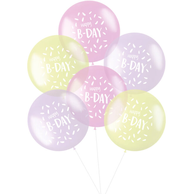 Pastel XL ballonnen roze (48cm, 6 stuks) - Happy B-day