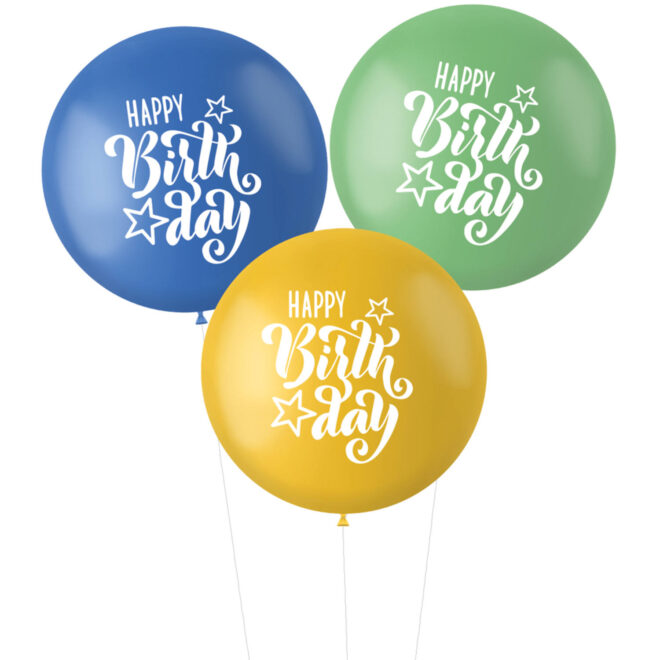 Retro XL ballonnen blauw (80cm, 3 stuks) - Happy Birthday!