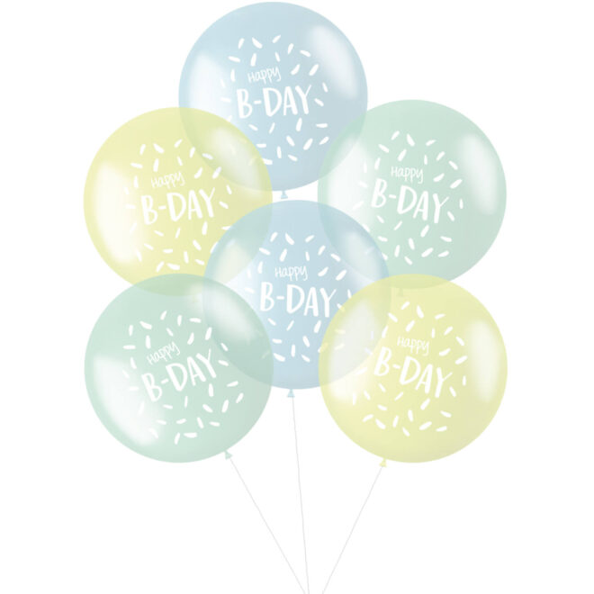 Pastel XL ballonnen blauw (48cm, 6 stuks) - Happy B-day