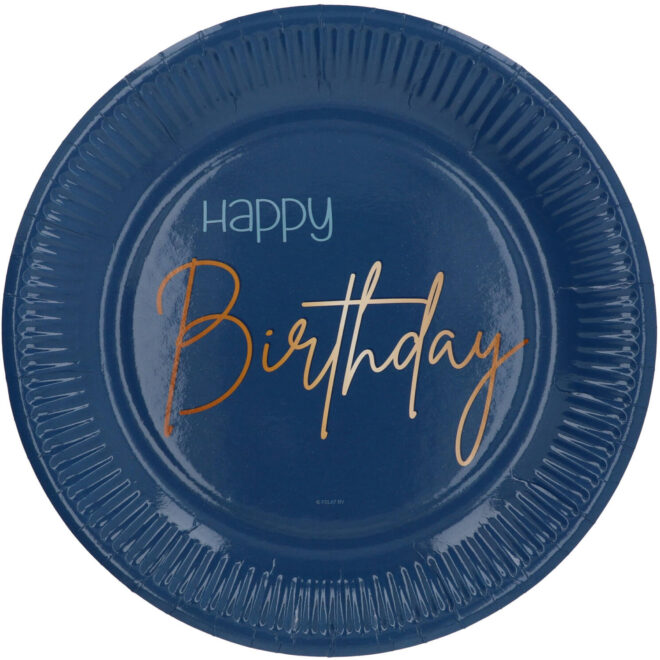 Elegant True Blue borden (23cm) - Happy Birthday