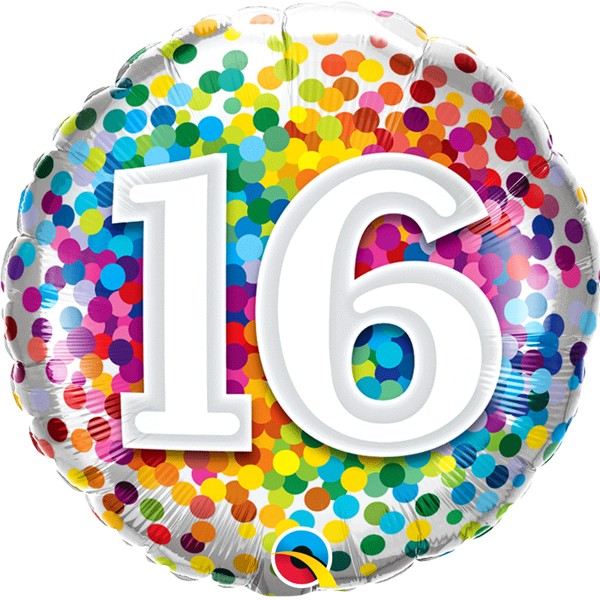 Folieballon confetti 16 jaar regenboog