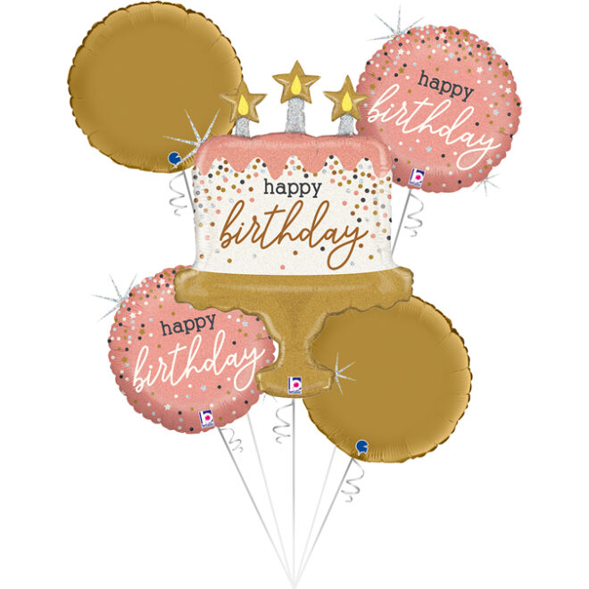Folie ballonnen boeket rose gold happy birthday - 5 stuks