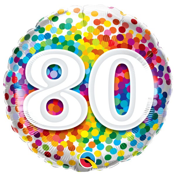 Qualatex folieballon 80 jaar rainbow confetti 18 inch