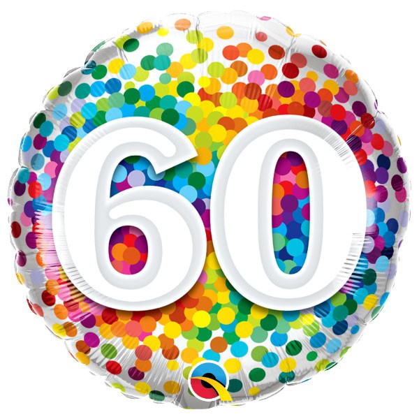 Qualatex folieballon 60 jaar rainbow confetti 18 inch