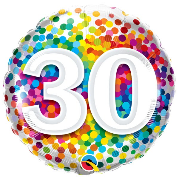 Qualatex folieballon 30 jaar rainbow confetti 18 inch