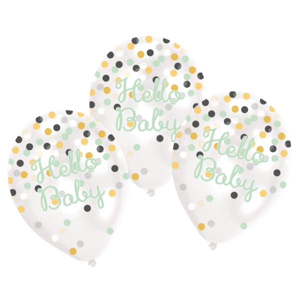 Hello Baby latex confetti ballonnen - 6 stuks