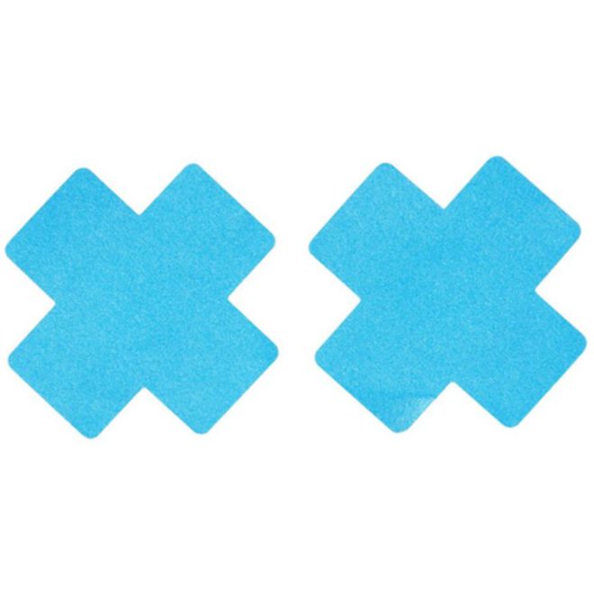 Blauwe kruisvormige tepelplakkers