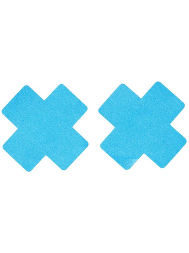Blauwe kruisvormige tepelplakkers