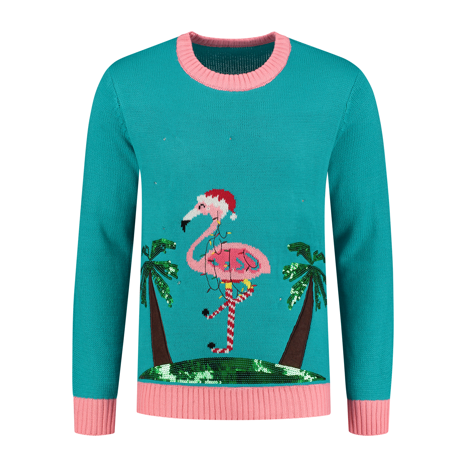 stormloop Geschatte Skalk KerstSweater Caribbean flamingo - LED - Feesthuis