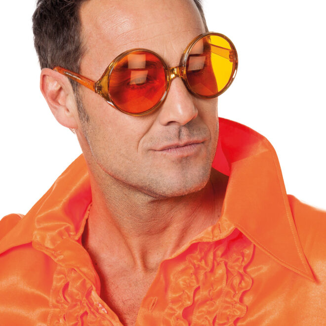 Partybril Oranje met grote ronde glazen
