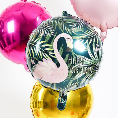 Folieballon Happy Birthday Tropical Flamingo (45cm)