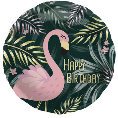 Folieballon Happy Birthday Tropical Flamingo (45cm)