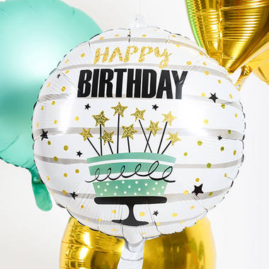 Folieballon Happy Birthday Verjaardagstaart met sterren (45cm)