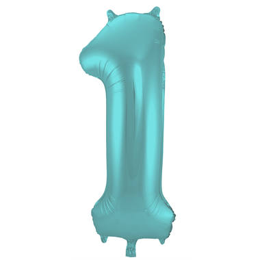 Grote folie ballon cijfer 1 (86cm) - Mat Pastel Aqua