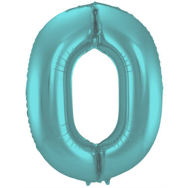 Grote folie ballon cijfer 0 (86cm) - Mat Pastel Aqua