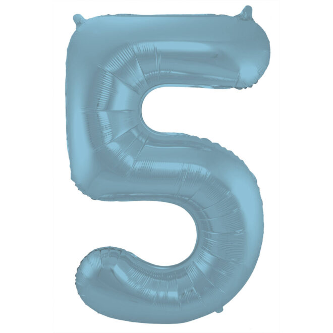 Grote folie ballon cijfer 5 (86cm) - Mat Pastel Blauw