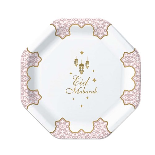 Eid Mubarak borden roze - 8 stuks