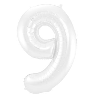 Grote folie ballon cijfer 9 (86cm) - Mat Wit