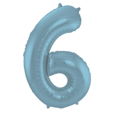 Grote folie ballon cijfer 6 (86cm) - Mat Pastel Blauw