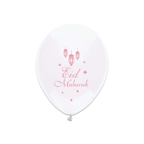 Eid Mubarak ballonnen wit/roze - 6 stuks