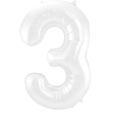 Grote folie ballon cijfer 3 (86cm) - Mat Wit