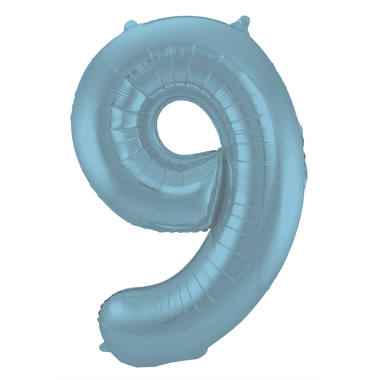 Grote folie ballon cijfer 9 (86cm) - Mat Pastel Blauw