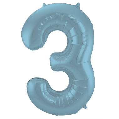 Grote folie ballon cijfer 3 (86cm) - Mat Pastel Blauw